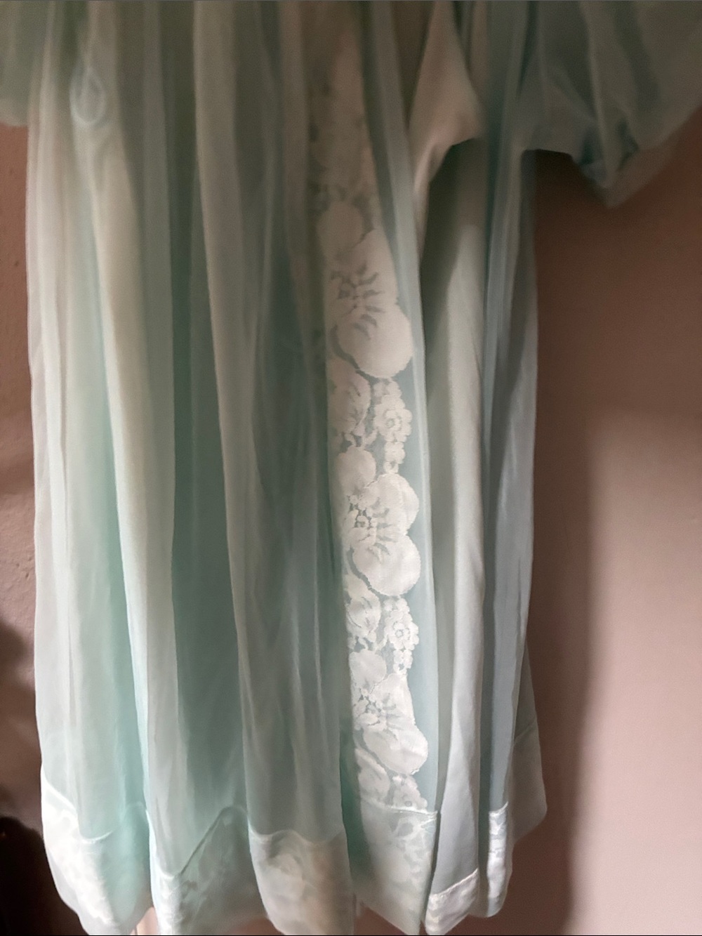 Miss Elaine Sheer Aqua Puff-Sleeve Peignoir - Picture 9 of 15